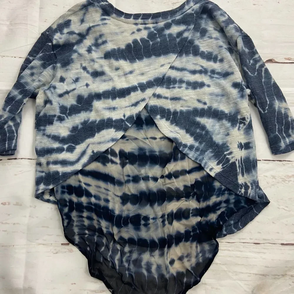 Young Fabulous & Broke Blue Gray ikat Tie Dye Britt Half Sleeve Top Womens S - Picture 8 of 8